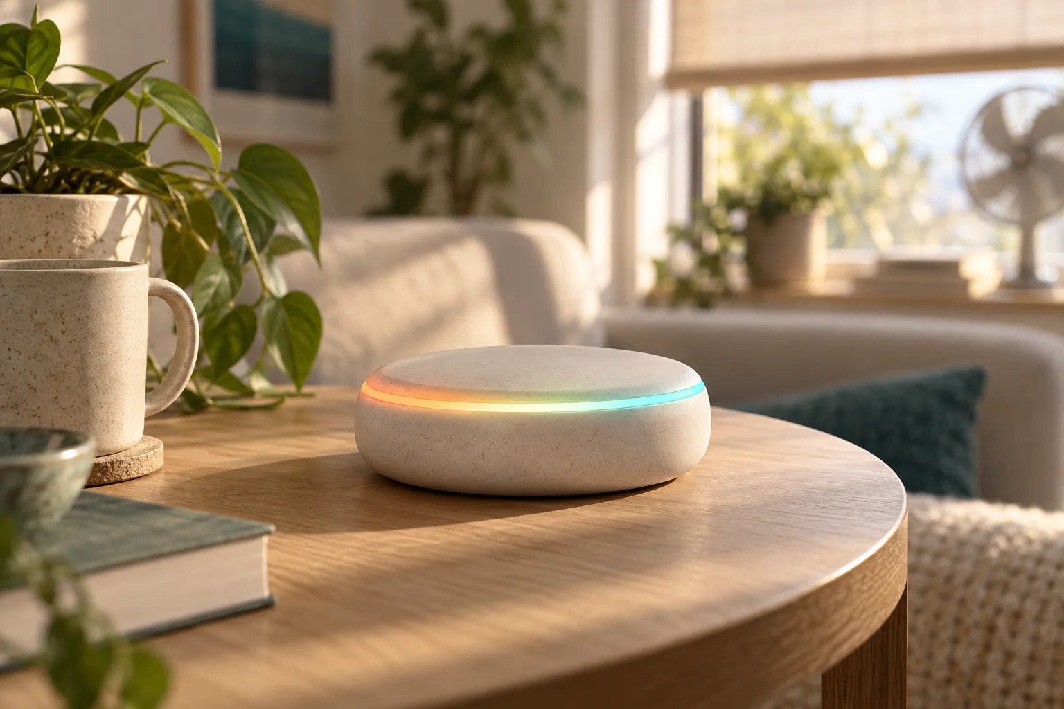 Heat Halo room-comfort concept glowing on a side table