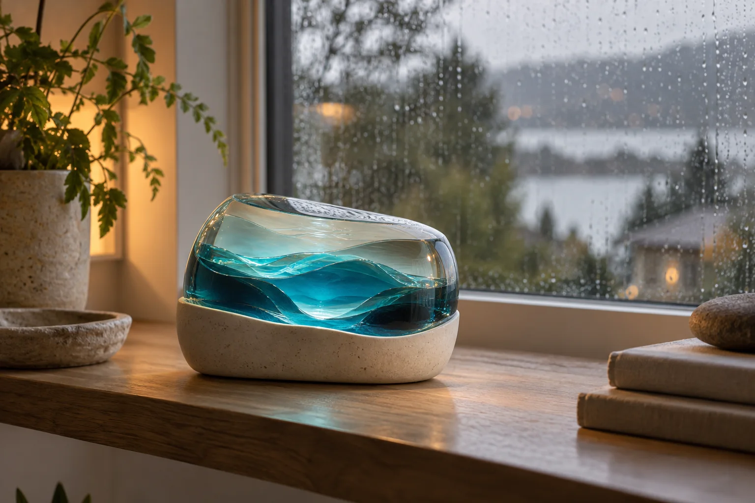 Watershed Lens translucent rain and river-data concept